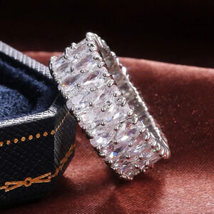 "CZ Perfect Cut Baguette Crystal Cubic Zirconia Fashion Eternity Ring UNVN12098